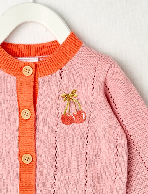 Teeny Weeny Cherry Knit Cardigan, Powder Pink product photo View 02 L