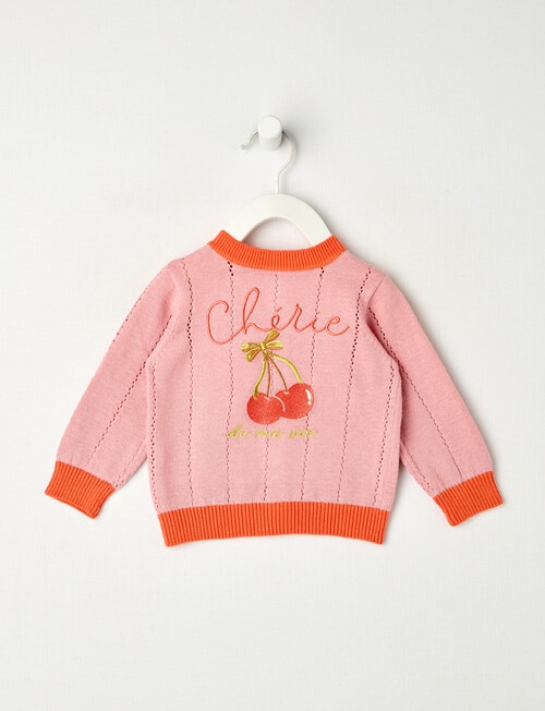 Teeny Weeny Cherry Knit Cardigan, Powder Pink product photo View 03 L