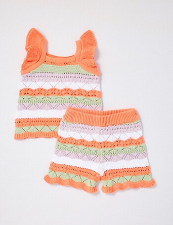 Teeny Weeny Crochet Top & Short Set, 2-Piece, Orange product photo