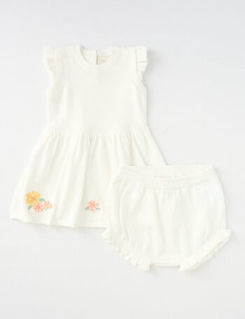 Little Bundle Flower Knit Dress & Bloomer Set, 2-Piece, White product photo