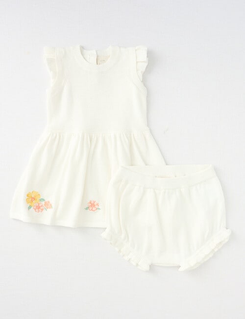 Little Bundle Flower Knit Dress & Bloomer Set, 2-Piece, White product photo