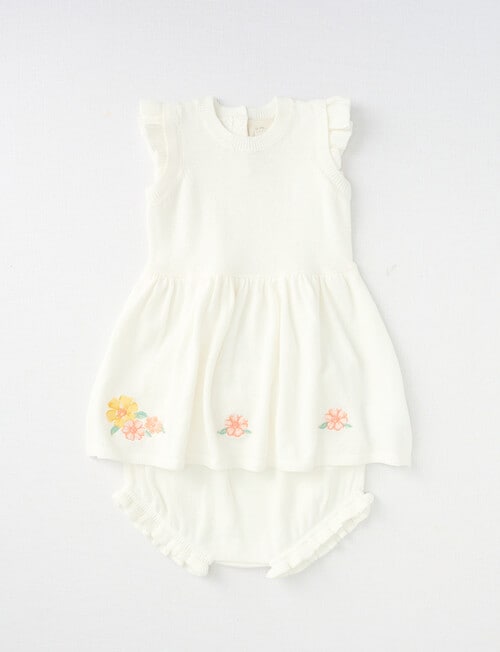 Little Bundle Flower Knit Dress & Bloomer Set, 2-Piece, White product photo View 03 L
