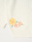 Little Bundle Flower Crew Neck Knit Cardigan, White product photo View 02 S