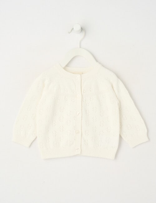 Little Bundle Crew Neck Knit Cardigan, White product photo