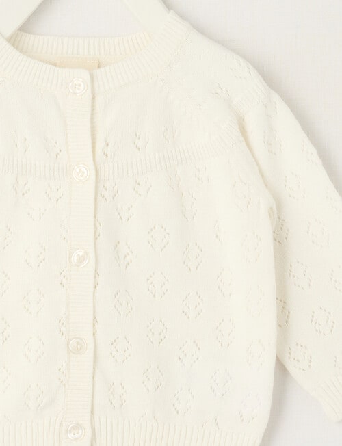 Little Bundle Crew Neck Knit Cardigan, White product photo View 02 L