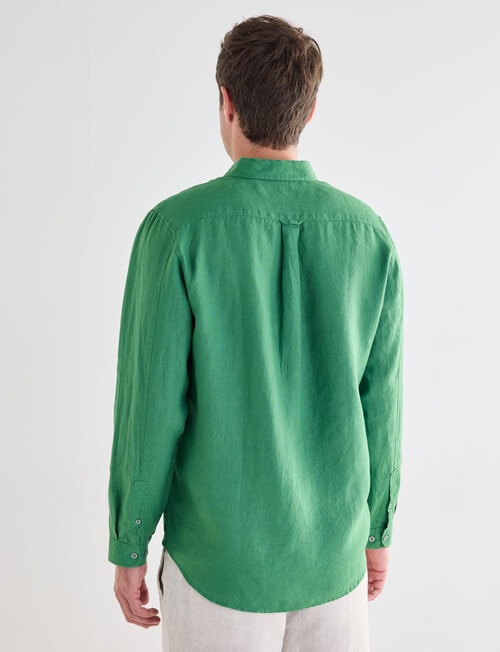 Gasoline Linen Long Sleeve Shirt, Green product photo View 02 L
