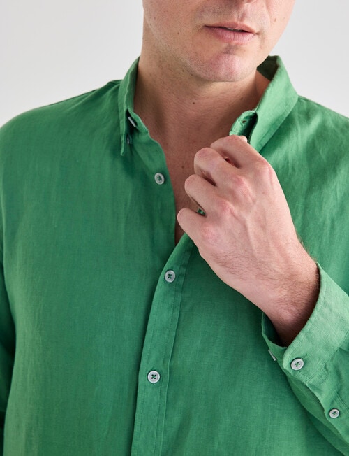 Gasoline Linen Long Sleeve Shirt, Green product photo View 04 L