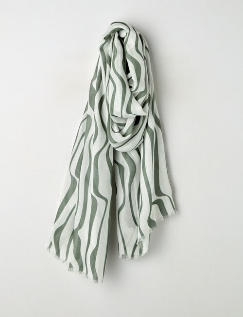Boston + Bailey Printed Viscose Stripe Scarf, Sage & White product photo