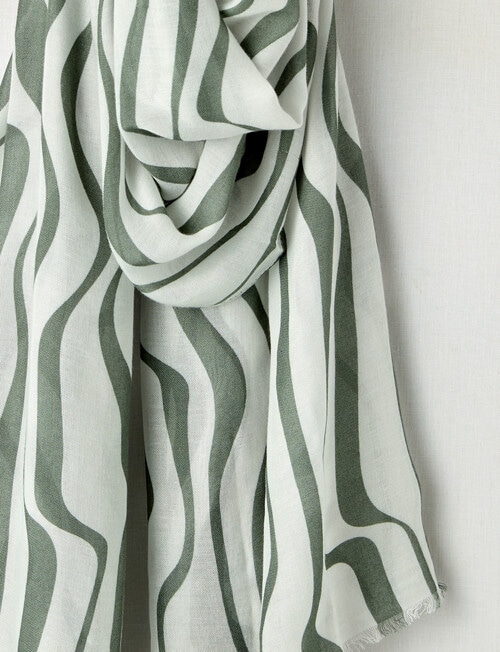 Boston + Bailey Printed Viscose Stripe Scarf, Sage & White product photo View 02 L