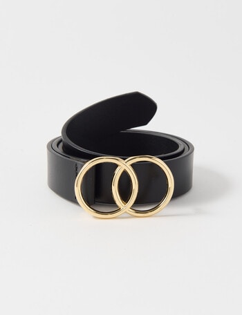 Boston + Bailey Leather O-Ring Buckle Belt, Black product photo