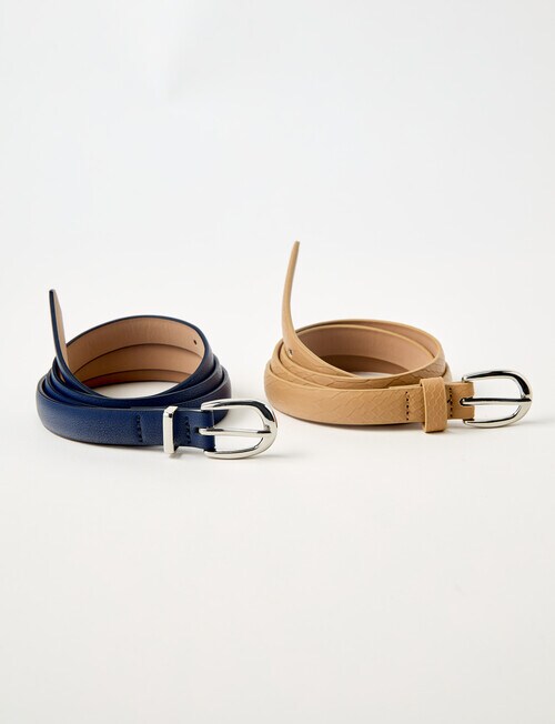 Boston + Bailey Mock Croc Skinny Belts, 2-Pack, Sand & Navy product photo