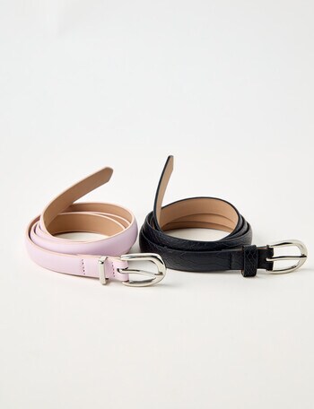 Boston + Bailey Mock Croc Skinny Belts, 2-Pack, Pink & Black product photo
