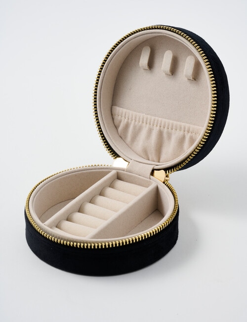 Boston + Bailey Velvet Round Jewellery Box, Black product photo View 02 L