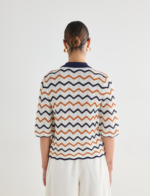 State of play Holly Scalloped Knit Short Sleeve Polo Shirt, Deep Blue product photo View 02 L