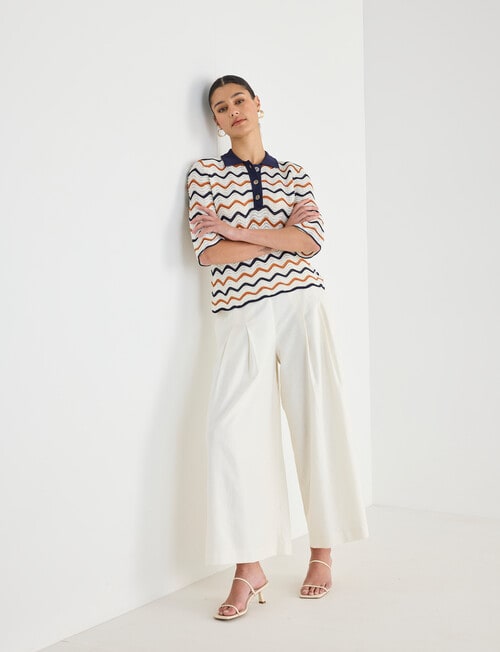 State of play Holly Scalloped Knit Short Sleeve Polo Shirt, Deep Blue product photo View 03 L