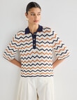 State of play Holly Scalloped Knit Short Sleeve Polo Shirt, Deep Blue product photo View 04 S