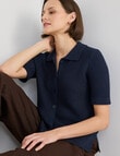 Jigsaw Vivienne Linen Blend Polo Shirt, Navy product photo