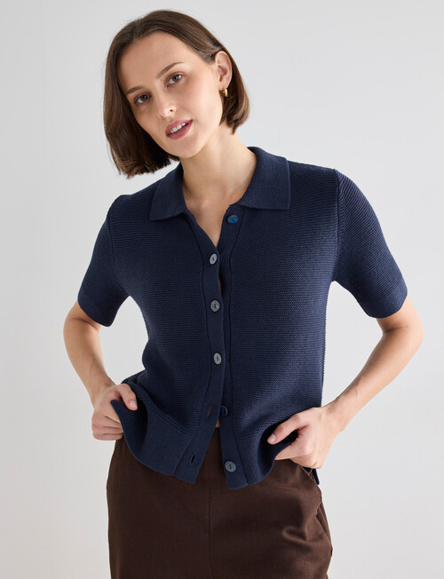 Jigsaw Vivienne Linen Blend Polo Shirt, Navy product photo View 05 L
