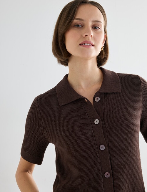 Jigsaw Vivienne Linen Blend Polo Shirt, Chocolate product photo
