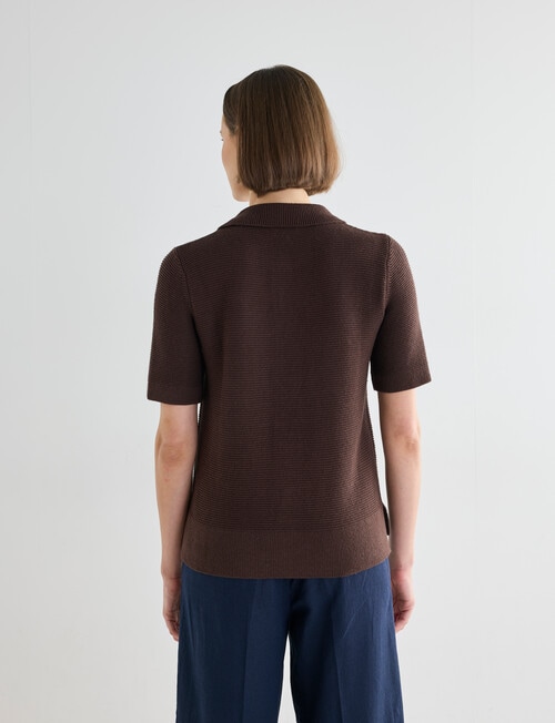 Jigsaw Vivienne Linen Blend Polo Shirt, Chocolate product photo View 02 L