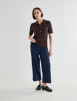 Jigsaw Vivienne Linen Blend Polo Shirt, Chocolate product photo View 03 S