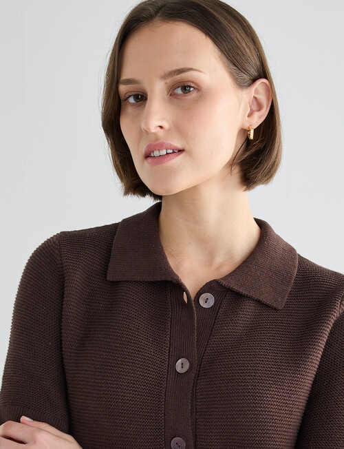 Jigsaw Vivienne Linen Blend Polo Shirt, Chocolate product photo View 04 L