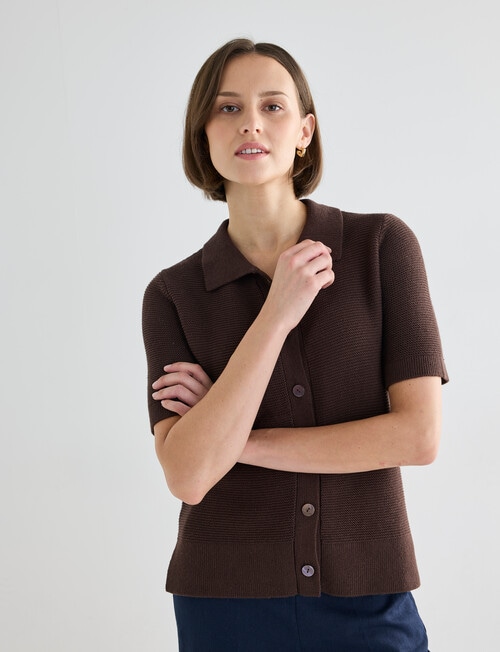 Jigsaw Vivienne Linen Blend Polo Shirt, Chocolate product photo View 05 L