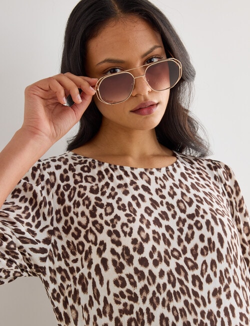 Whistle Accessories Rounded Aviator Sunglasses, Gold Tone product photo View 06 L