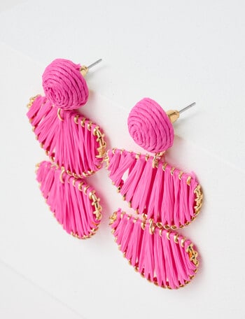 Whistle Accessories Raffia Drop Earrings, Hot Pink product photo