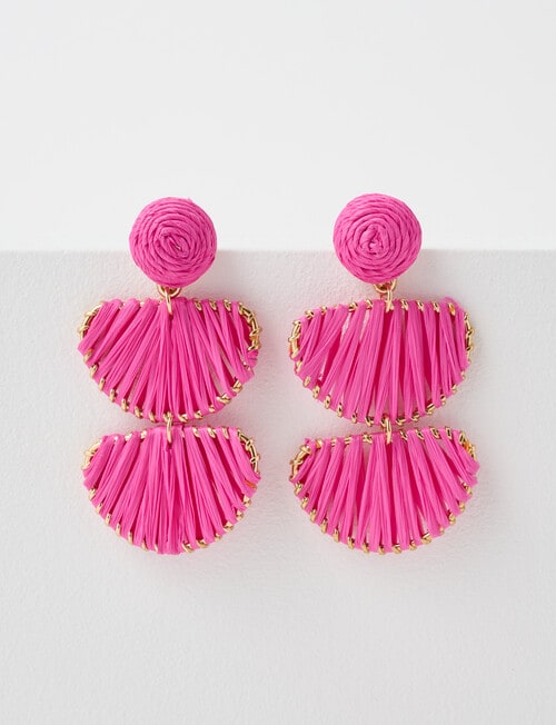 Whistle Accessories Raffia Drop Earrings, Hot Pink product photo View 02 L