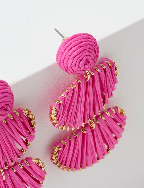 Whistle Accessories Raffia Drop Earrings, Hot Pink product photo View 03 L