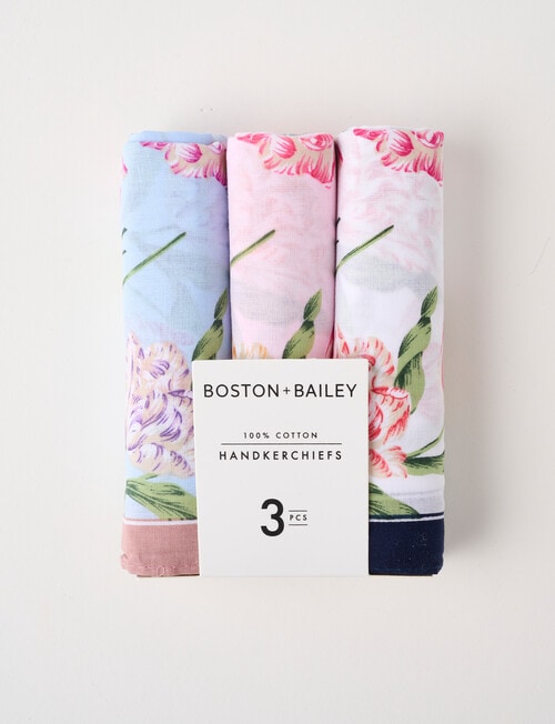 Boston + Bailey Embroidered Floral Handkerchief, 3-Pack, Pink product photo