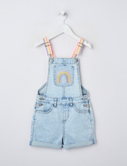 Mac & Ellie Rainbow Straps Stretch Denim Shortall, Light Blue product photo