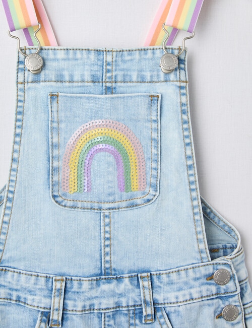 Mac & Ellie Rainbow Straps Stretch Denim Shortall, Light Blue product photo View 03 L