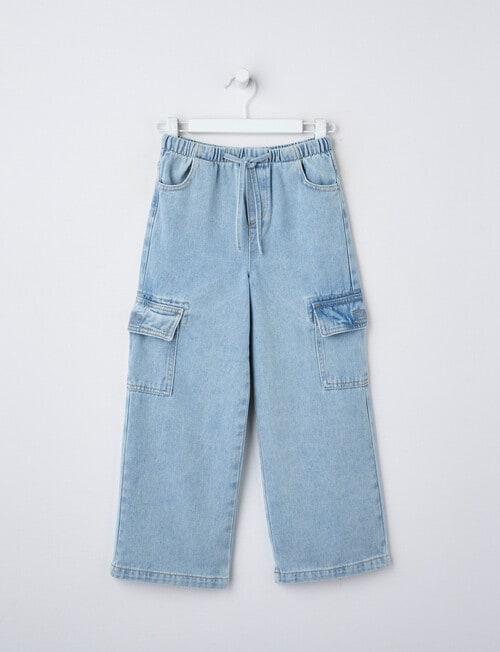 Mac & Ellie Pull On Wide Leg Cargo Jean, Light Blue product photo