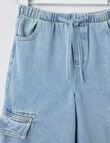 Mac & Ellie Pull On Wide Leg Cargo Jean, Light Blue product photo View 03 S