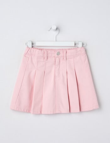 Mac & Ellie Pleated Denim Skirt, Pink Sorbet product photo