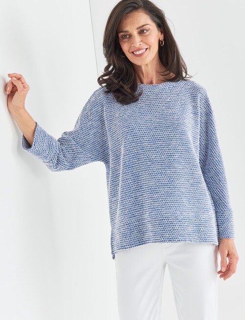 Ella J Textured Batwing Knit Top, Blue Stripe product photo View 05 L