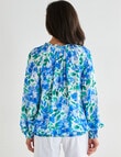 Ella J Print Shirred Waist Top, Blue & Green product photo View 02 S