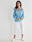 Ella J Print Shirred Waist Top, Blue & Green product photo View 03 S