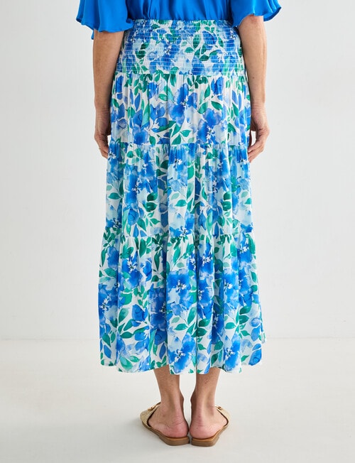 Ella J Shirred Waist Skirt, Blue & Green product photo View 02 L