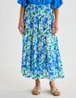 Ella J Shirred Waist Skirt, Blue & Green product photo View 03 S