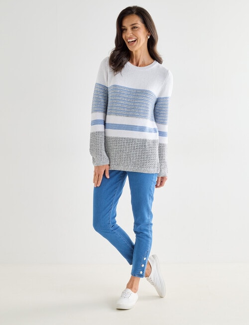 Ella J Stripe Textured Cotton Jumper, Blue product photo View 03 L