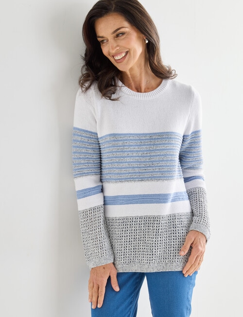 Ella J Stripe Textured Cotton Jumper, Blue product photo View 04 L
