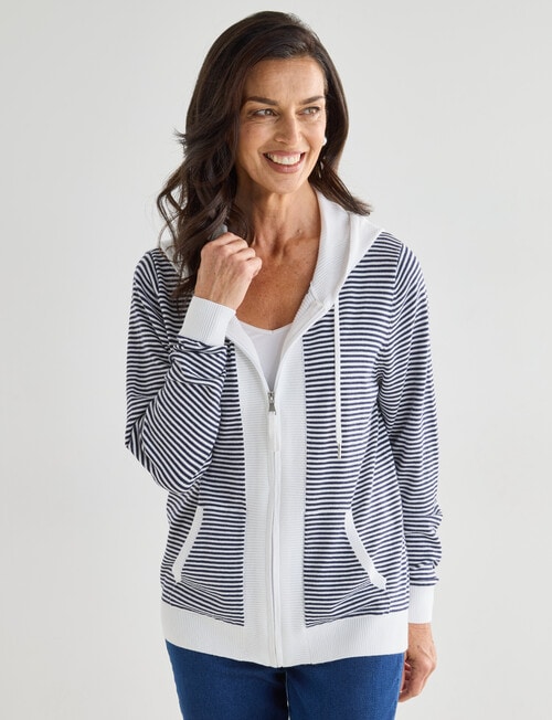 Ella J Stripe Zip Hoodie, Navy product photo View 04 L