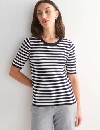 Oliver Black Stripe Short Sleeve Knit Jumper, Navy & Ivory product photo