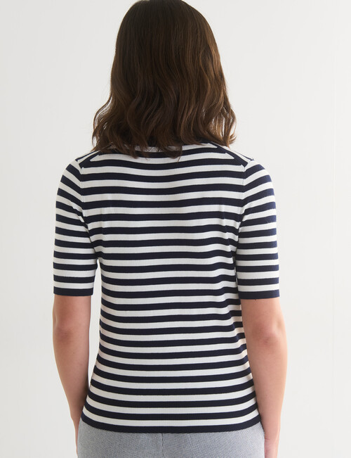 Oliver Black Stripe Short Sleeve Knit Jumper, Navy & Ivory product photo View 02 L