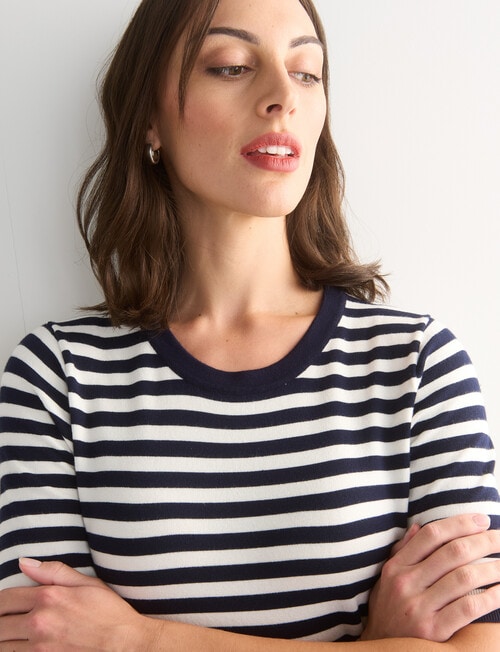 Oliver Black Stripe Short Sleeve Knit Jumper, Navy & Ivory product photo View 04 L