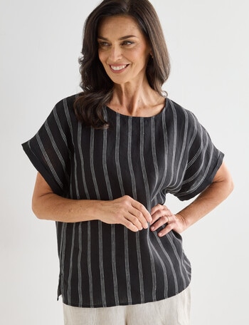 Ella J Stripe Linen Shell Top, Black product photo