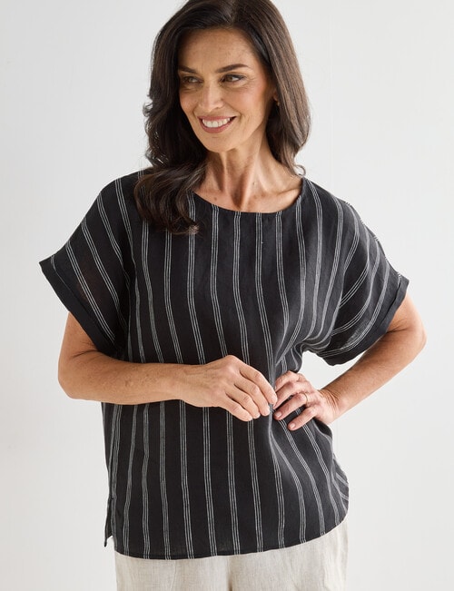 Ella J Stripe Linen Shell Top, Black product photo